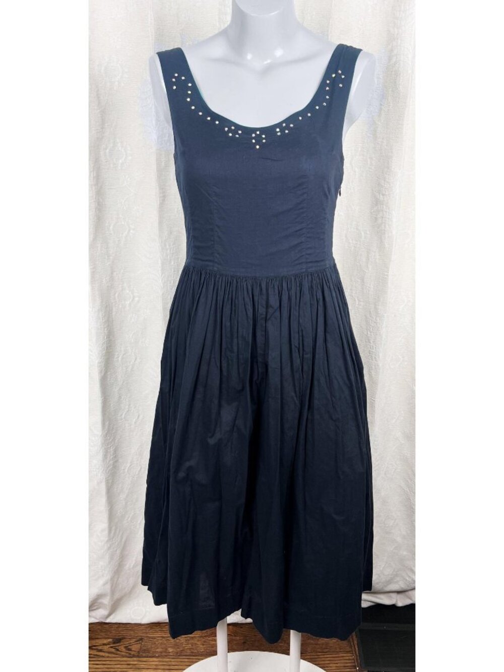 Vintage Pudding Shop April Cornell black cotton midi dress bejeweled cottagecore